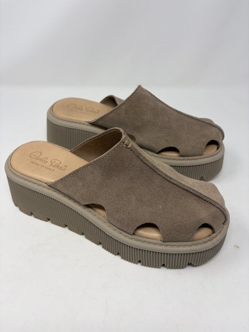 Carlo Pera platform clog sandals taupe suede EU 41 women's beige slides